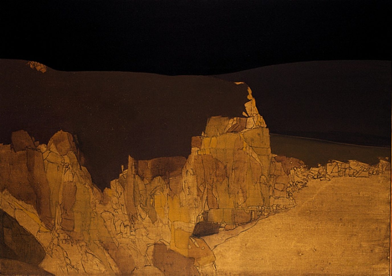 Pejzaż górski w brązach II 1996, olej 85 x 120 cm